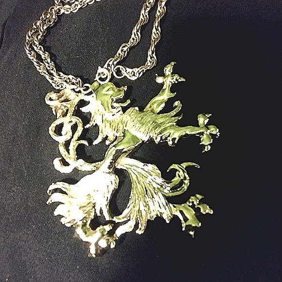PLO LARGE GOLD METAL DRAGON VINTAGE NECKLACE, 1980'S, 4"X4",  24" CHAIN - Picture 1 of 4